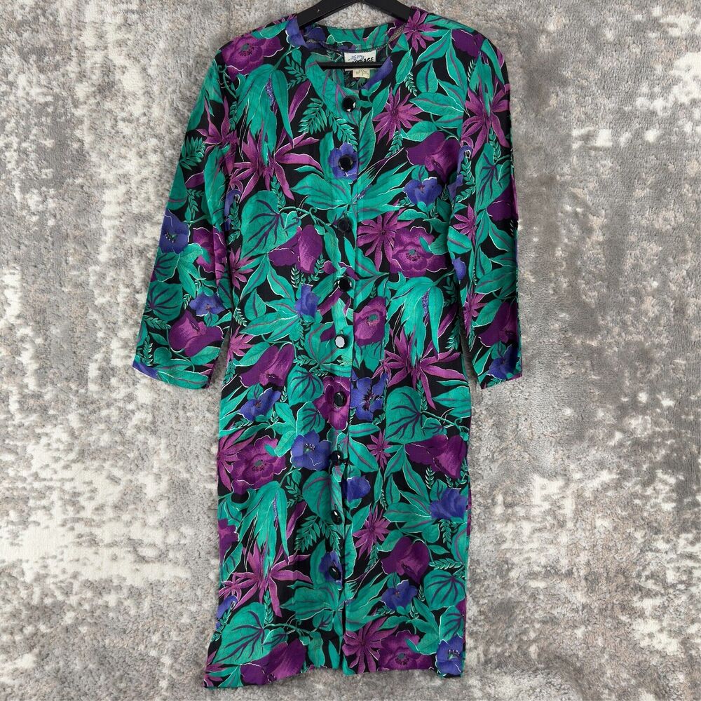Rampage Juniors Size 5 Artsy Tropical Floral Knee Length Dress 3/4 Sleeve Button